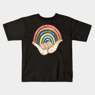 Hippie Colorful Hang Out Hand Sign Fingers Cute Boho Rainbow Kids T-Shirt